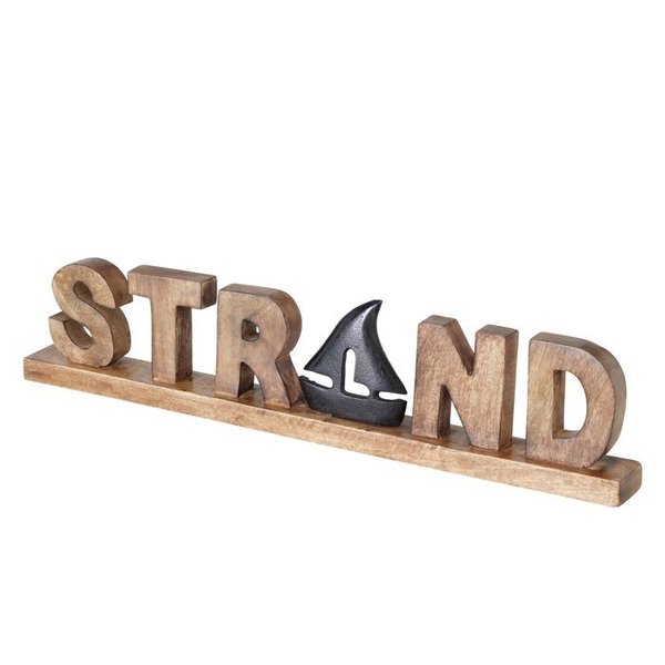 Schriftzug aus Holz "STRAND" mit Segelboot schwarz