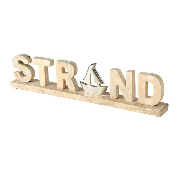 Schriftzug aus Holz "STRAND" mit Segelboot silber